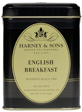 Harney and Sons English Breakfast Loose Black Tea – 4oz Loose Leaf Tin, Pure China Keemun, Bold, Full-Bodied Flavor, Great for Hot, Iced, or Teapot Brewing, Caffeinated