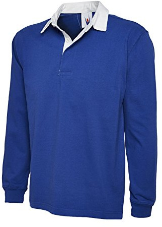 Uneek New Mens Plain Premium Rugby Shirt -Royal Blue - Large