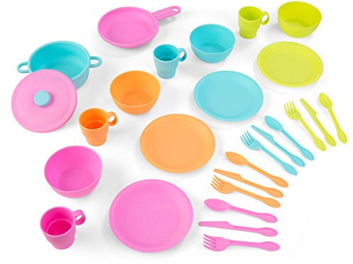 KidKraft 27-teiliges Neon Geschirrset für Kinderküche, Spielküche Zubehör, Kochgeschirr Spielzeug für Kinder ab 3 Jahre, 63319