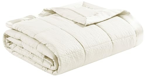 Madison Park Cambria Down Alternative Blanket, Premium 3M Scotchgard Moisture Wicking Treatment, Lightweight and Soft Bed Cover For Summer with Satin Trim, Oversized King Ivory