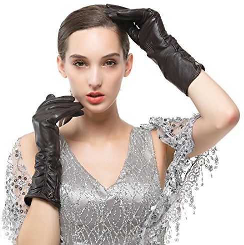 Nappaglo Damen Italienisches Lammfell Leder Handschuhe Winter Warm Langes Fleecefutter Handschuhe