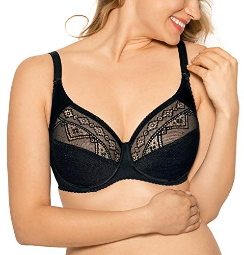 Gaia Soutien-Gorge Nancy – Souple – Soutien-Gorge Doux – Motif Géométrique – Soutien-Gorge Femme avec Armatures – Fort Soutien – Grande Poitrine – Large Choix de Tailles - Noir 85J