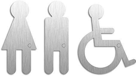 Plaques pictogrammes en acier inox Toilettes WC Hommes Femmes Handicapés | 120 mm | No.1101
