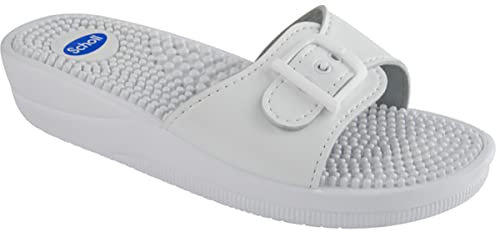 Scholl Ny massage, Sandali Donna, Bianco, 40 EU