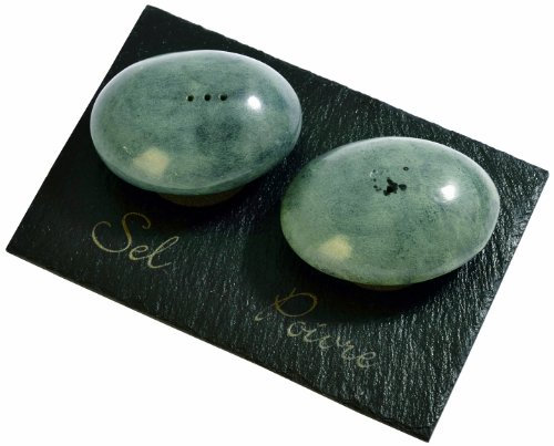 Lebrun Couvert Ensemble Galet Rond Sel et Poivre avec Ardoise – Élégance Naturelle pour Table – Design Moderne & Pratique – Cadeau Parfait pour Amateurs de Décoration