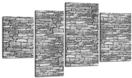 Leinwandbild Natursteinmauer Grau LW382 Wandbild, Bild auf Leinwand, 4 Teile, 180x115cm, Kunstdruck Canvas, XXL Bilder, Keilrahmenbild, fertig aufgespannt, Bild, Holzrahmen, Stein, Sandstein, Mauer