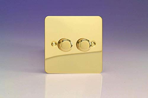HFV83 Varilight Ultra Flat Plate Polished Brass 2 Gang 2x400W Dimmer Switch