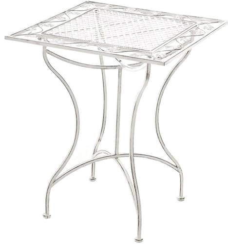 CLP Gartentisch Asina quadratisch 60x60 cm, romantischer Bistrotisch im Jugendstil, Beistelltisch aus Eisen, für Terrasse, Balkon und Garten, Farbe:antik weiß