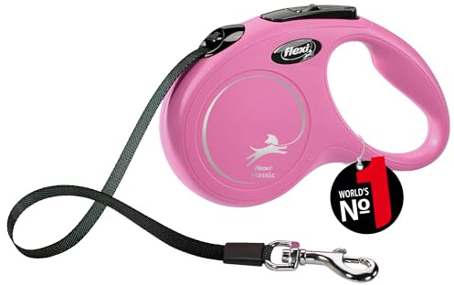 flexi® Classic S | 5m Gurt Roll-Leine für kleine Hunde bis 15 kg | Pink | ausziehbare Hundeleine |Gewicht 200.1 gr | Maße 10 x 16.5 cm