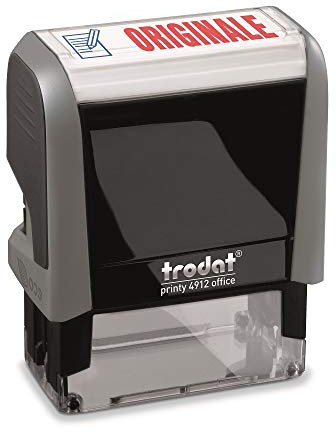 Trodat Printy 4912 Timbro Autoinchiostrante Office con Testo Commerciale ORIGINALE, Colore Grigio, Misura Impronta 47x18 mm, Cartuccia inclusa, Inchiostro Bicolore Blu/Rosso, per Uffici Amministrativi