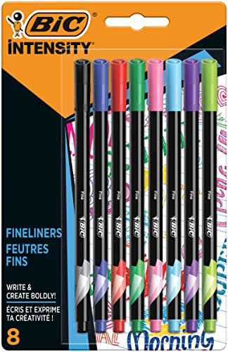 BIC Intensity Felt Tip Pens, Fineliners with Very Fine Tips, Vibrant Colouring Pens, School Supplies for Kids or Adults, 8 Pack