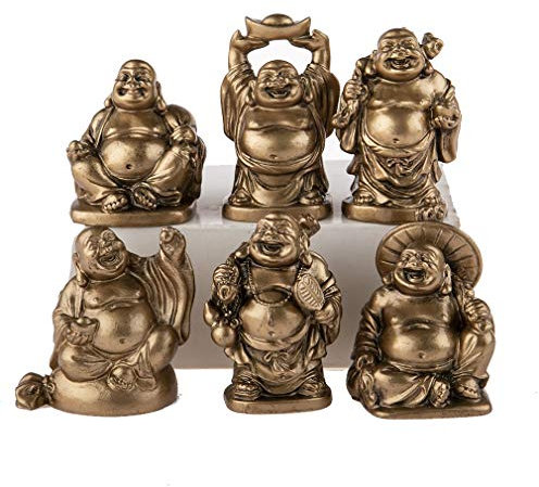 Lachineuse - Set of 6 Laughing Buddha Statuettes - Small Buddha Figures - Health, Wealth, Wisdom, Happiness - Feng Shui Lucky Charm Home Decoration - Gift Idea Zen Decoration Asia