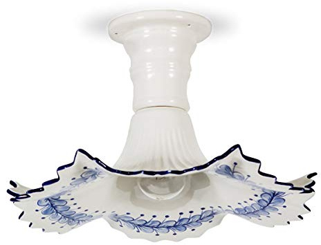 Deckenlampe Keramik weiß - blau Küchenlampe Hygge Landhausstil handbemalt | Helios Leuchten 107163 Deckenleuchte handgefertigte Italienische Keramik blau bemalt, für Küche oder Esszimmer 1 x E27