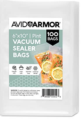 Avid Armor Food Vacuum Sealer Bags – 100-Pack, 6x10” Pint Freezer Bags