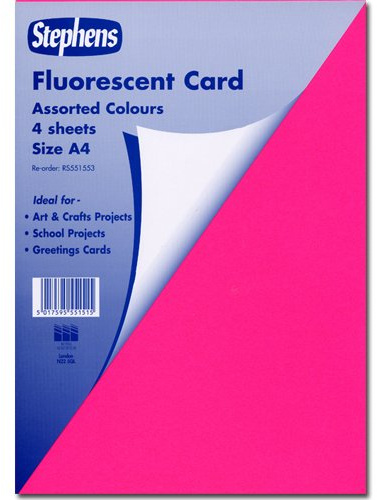 Stephens Fluorescent Assorted Card 240gsm 4 Sheets, Ideal For Printing, Photocopying, Card Making, Decoupage, Scrapbook Designs, Perfect Cardboard Base For Craft Projects Essential Stationery Item