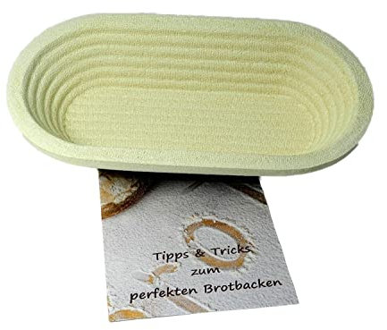Gärkorb Gärkörbchen Holzschliff für 1,0 kg Brote lang oval mit Rillenmuster, inkl. Info 'perfekt Brot backen '