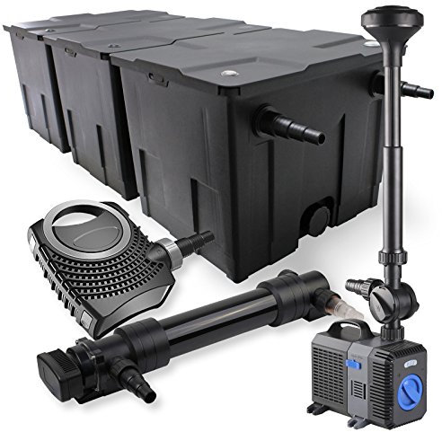 SunSun Komplettset: CBF-350C Teichfilter bis 90000L Teichfilteranlage Durchlauffilter, NEO10000 Teichpumpe 10000l/h 80W, CUV-636 Teichklärer UVC Klärer mit 36W, CTP-5003 Springbrunnenpumpe 5000l/h 30W