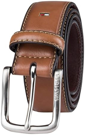 Tommy Hilfiger Men's Casual Jeans Belt, Brown Logo, 32