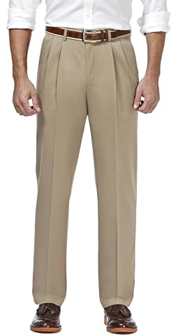 Haggar Men's Classic Fit Premium No Iron Khaki Pleated Pant