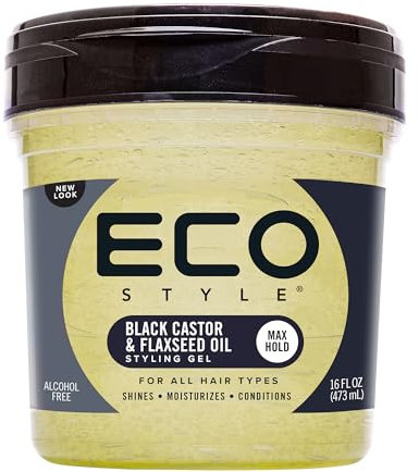 Eco Style Black Castor And Flax Seed Oil Eco Styler Hair Gel, Hydrate and Style, Alcohol-Free, Green 473 ml (Pack of 1)