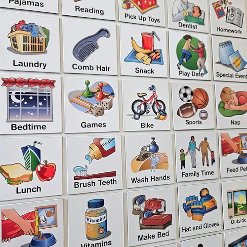Barnens visuella schema-magneter och rubriker: SchKIDules 93 st hemsamling för dagliga rutiner, sysslor, verkställande funktion, beteendestöd, kommunikation – bra för småbarn, ADHD, autism