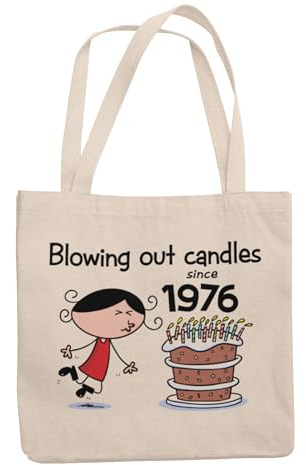 Tribal T-Shirts Blowing Out Candles Since 1976 50th Birthday Gift Bag | 100% Cotton Tote Shoulder 50th Gift Bag with Long Handles - 50th Birthday Gifts for Mum, Wife or Sister
