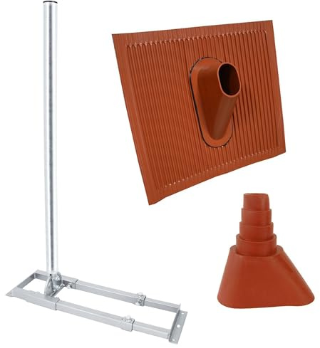 Premium X Profi X100-48 SAT Dachsparrenhalter 100 cm Mast 48 mm Stahl feuerverzinkt Sparren-Halterung für Satelliten-Antenne Satellitenschüssel mit ALU Dachabdeckung Manschette rot