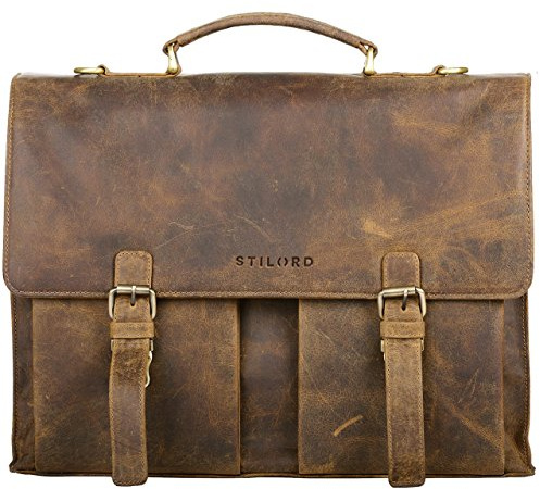 STILORD Constantin Vintage Lehrertasche Aktentasche Herren Damen Bürotasche Hauptfach für 15.6 Zoll Laptop Umhängetasche groß Leder Farbe:mittel - braun