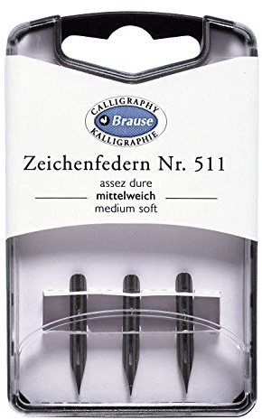 Jacques Herbin Exacompta Brause 300511B Packung mit 3 Zeichnenfedern, mittelweich, mit feiner Spitze, ideal für Kalligraphie, 1 Pack, Mehrfarbig