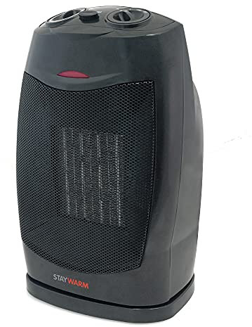 STAYWARM 1500w Oscillating PTC Ceramic Fan Heater, 1500w, 2 heat settings - Black - F2202BK
