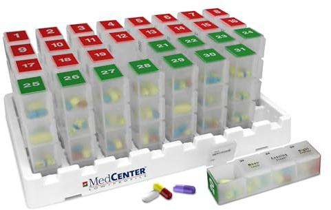 MedCenter Systems - Caja Organizadora De Pastillas Mensual Con Recordatorio De Alarma Con Voz – El Dispensador Te Ayudará A Tomar La Medicación Adecuada En El Momento Adecuado - Discreto sin Reloj
