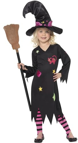 Smiffys, Kinder Mädchen Aschenhexe Kostüm, Kleid, Hut und Strumpfhose, Größe: M, 35655