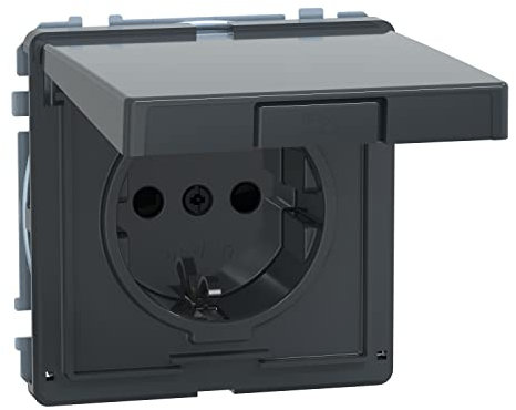 Schneider Electric Merten Schuko-Steckdose mit Klappdeckel, Berührungsschutz, Steckklemmen, Aquadesign, anthrazit, Artikelnummer MEG2310-7214