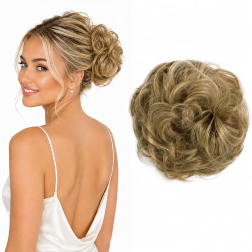CAISHA Haarteil Haargummi Dutt Gewellt Messy DM15cm Dunkelblond G19A