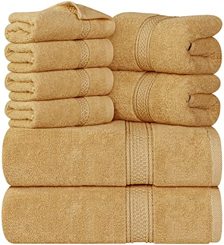 Utopia Towels - Juego de Toallas Premium de 8 Piezas, 2 Toallas de Baño, 2 Mano y 4 Toallitas - Algodón - para Casas, Hoteles y Spas, Altamente Absorbentes (Beige)
