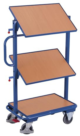 Variofit Beistellwagen, 3 Holzböden (2x neigbar, 1x fest), Ladefläche 612x412 mm