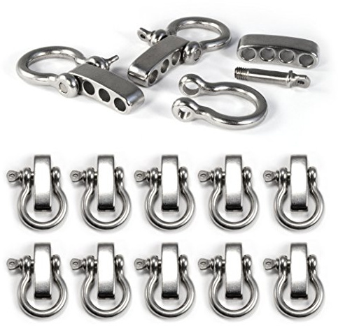 Ganzoo Omega Schäkel 10er Set aus Edelstahl, Silber, stabiler Schraubverschluss mit verstellbarem Ende 30mm, Lochabstand 7,5mm, Öffnung 20x17mm, Materialstärke 5mm, für Kordeln und Armbänder