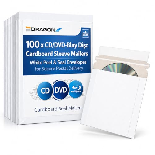 Pack of 100 cardboard sleeves for CD with adhesive closure, color: White