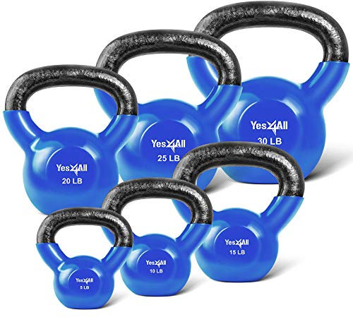 Yes4All Combo Vinylbeschichtete Kugelhantel-Gewichtssets – ideal für Ganzkörpertraining und Krafttraining – Vinyl-Kugelhanteln 5 10 15 20 25 13,6 kg, Blau, K2KY