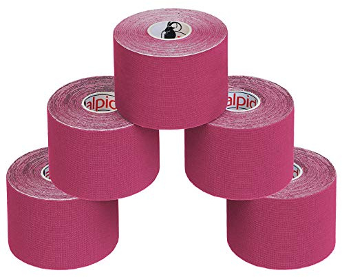 ALPIDEX Kinesiologie Tape Pink 5 Rollen 5 m x 5 cm Physio Sport Set | Physiotape, Muskeltape, elastisch, wasserfest, latexfrei, Baumwolle, Knie, Rücken, Nacken, Schulter, Handgelenk, Ellenbogen