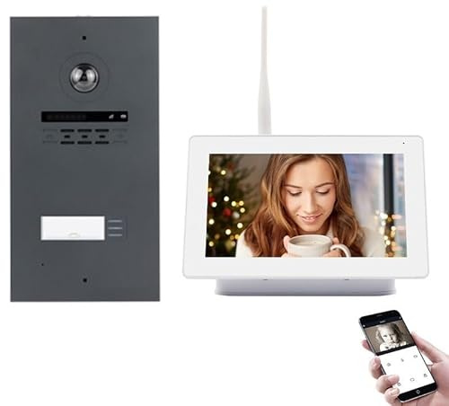 Mathfel Funk WLAN Video Türsprechanlage für 1-Familienhaus mit RFID und 7'' Monitor, Touchscreen HD Auflösung 170 Grad – Außenstation in Anthrazit