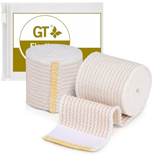 Premium Elastic Bandage Wrap (2 2 Pack) - Hook & Loop Fasteners at Both Ends - Latex Free Hypoallergenic Compression Roll - Reusable Bandages for Waist, Legs, Elbow & Knee Wrap