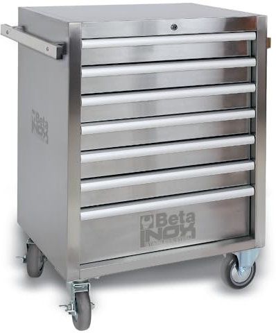 Beta C04TSS/7 - Werkzeugwagen mit Sieben schubladen, komplett aus Edelstahl, Abriebfeste räder. Es kann in kritischen Umgebungen eingesetzt Werden.