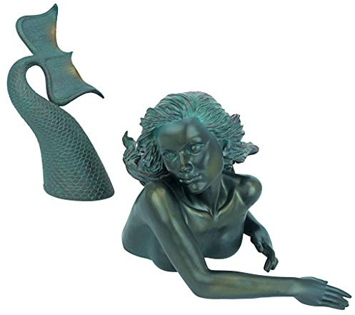 Design Toscano Meara the Mermaid Swimmer Indoor/Outdoor Garden Statue for Patio, Pool or Lawn, 16 Inches Wide, 7 Inches Deep, 7 Inches High, Handcast Polyresin, Green Verdigris Finish