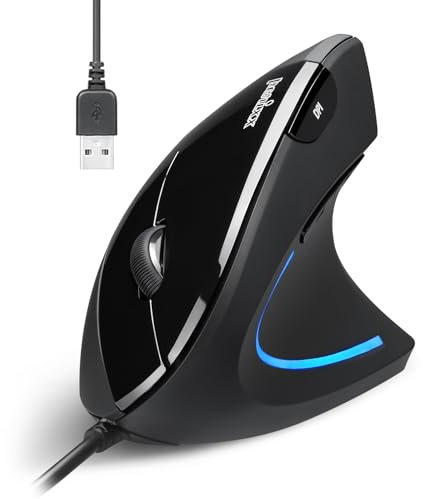 Perixx PERIMICE-513 Wired Ergonomic Vertical Mouse - 1000/1600 DPI - Right Handed - Recommended with RSI User