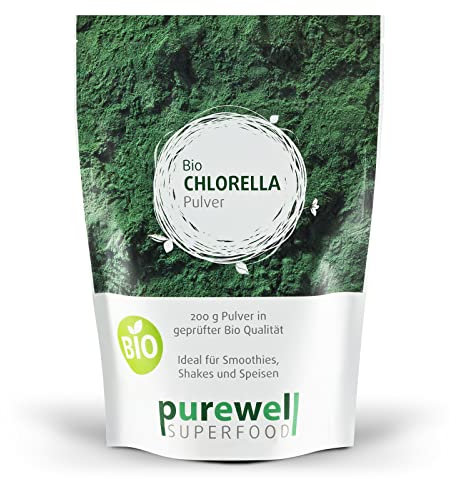 CHLORELLA Pulver Bio 200g - 100% reines Chlorella Algen Pulver aus kontrolliert biologischem Anbau - Zellwand gebrochen für hohe Bioverfügbarkeit - vegan, laktose- & glutenfrei ohne Zusätze