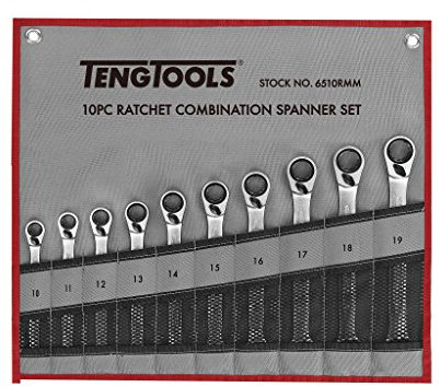 TengTools 6510rmm – Set of 10 Combination Spanner with Reversible Ratchet