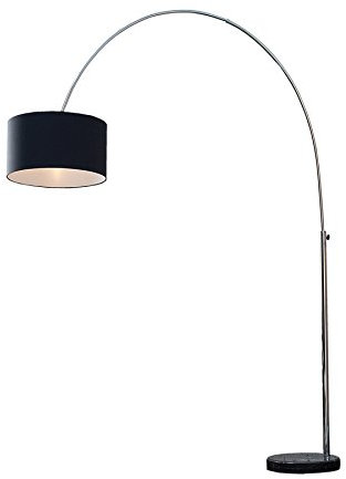 invicta INTERIOR Design Bogenleuchte LOUNGE DEAL mit schwarzem Natur Leinen Schirm ausziehbar Stehleuchte Wohnzimmerlampe Bogenlampe