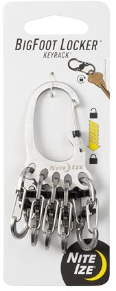 Nite Ize KLKBF-11-R6 Bigfoot Locker KeyRack, Carabiner Chain with 5 Stainless Steel Locking S-Biner Toes to Hold Keys Separately + Securely, 1, Silver