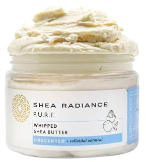 Shea Radiance P.U.R.E. Whipped Shea Butter with Colloidal Oatmeal - Whipped Body Butter Blended with Skin Soothing Oatmeal & Moisturizing Rice Bran Oil | Unscented (7 oz)